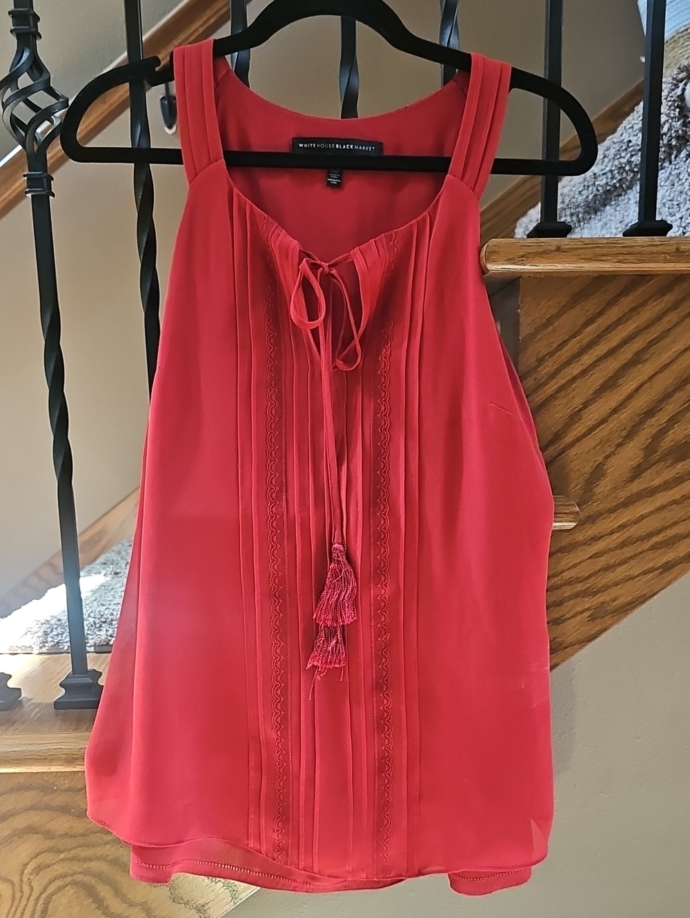 White House Black Market Deep Red Tassel Front Sleeveless Camisole